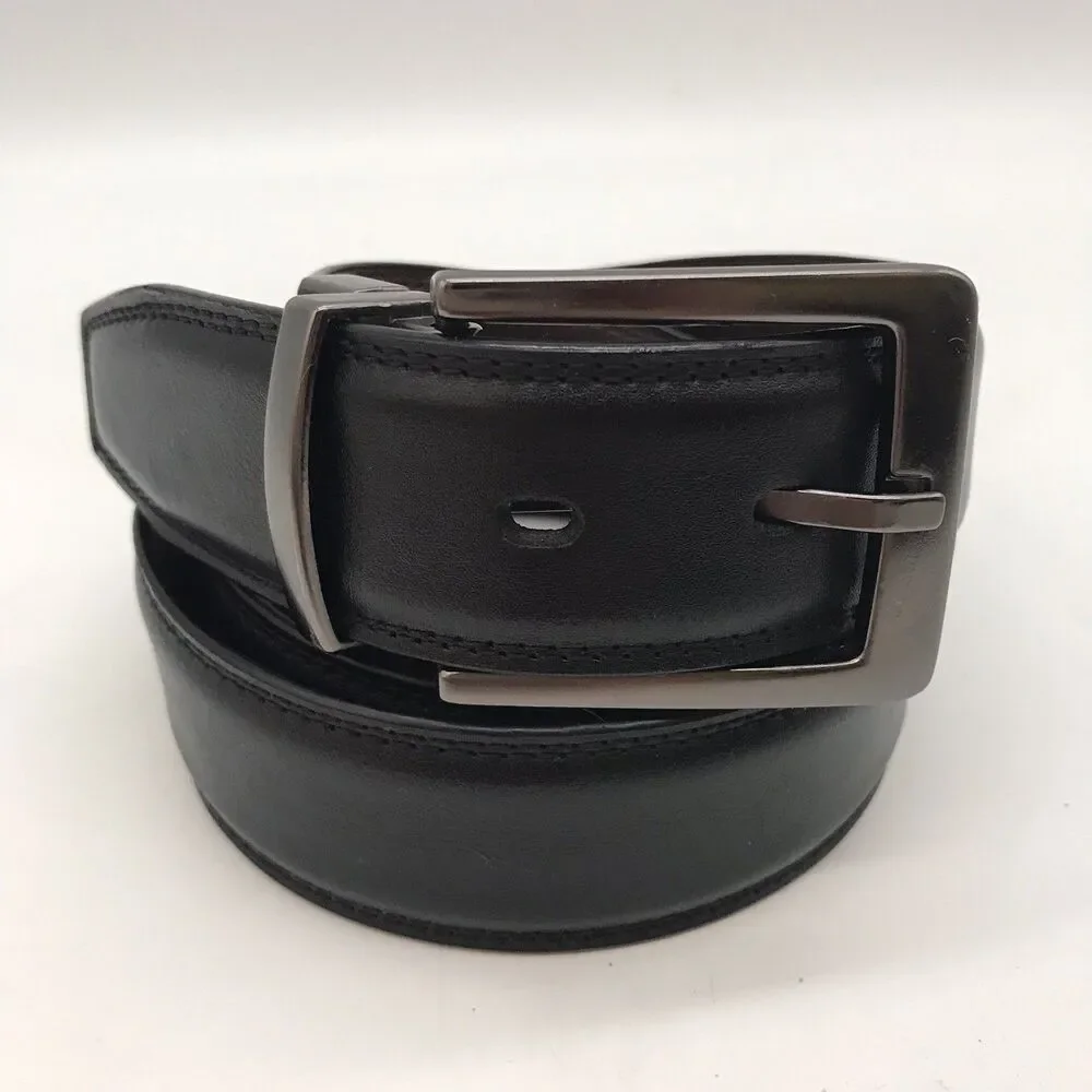 Dockers Black Synthetic Leather Belt Men's 42-44 Nickel Metal Loop Buckle Belt
